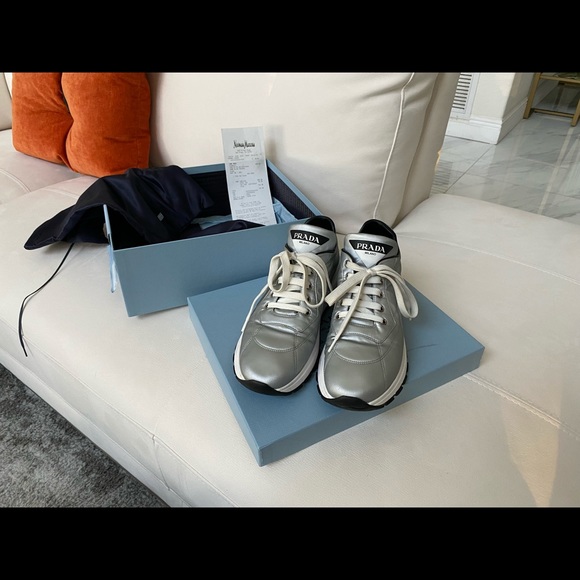Authentic PRADA Silver Sneakers - Picture 1 of 8